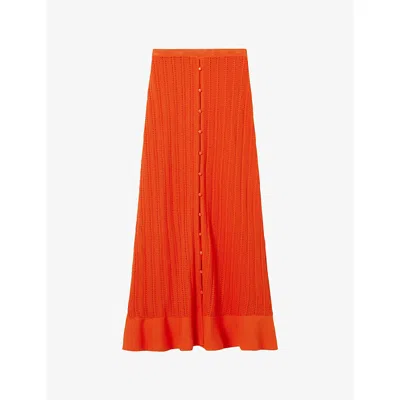 Claudie Pierlot Womens Orange Button-front Ruffle-hem Crochet Maxi Skirt