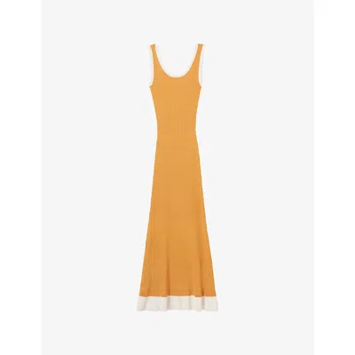 Claudie Pierlot Scalloped Knitted Dress In Orange