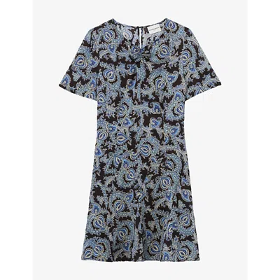 Claudie Pierlot Womens Paisley Short-sleeved Woven Mini Dress Dark Print