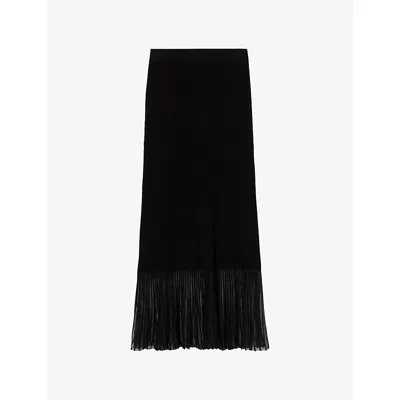 Claudie Pierlot Womens Pleated Ribbed Knitted Maxi Skirt Black Xl
