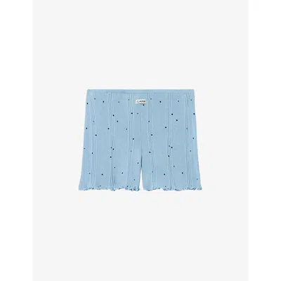 Claudie Pierlot Womens  Polka-dot Fine-knit Cotton Shorts In Bleus