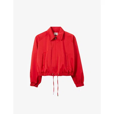 Claudie Pierlot Womens Red Cropped Side-pocket Satin Jacket