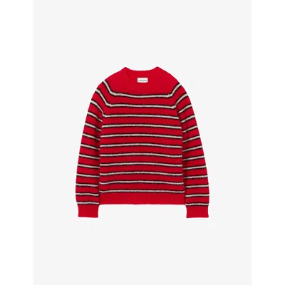 CLAUDIE PIERLOT WOMENS RED STRIPED RELAXED-FIT STRETCH MOHAIR-BLEND JUMPER