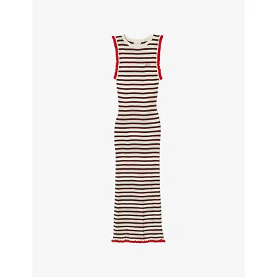 Claudie Pierlot Womens Red Striped Ribbed Knitted Midi Dress In Multi