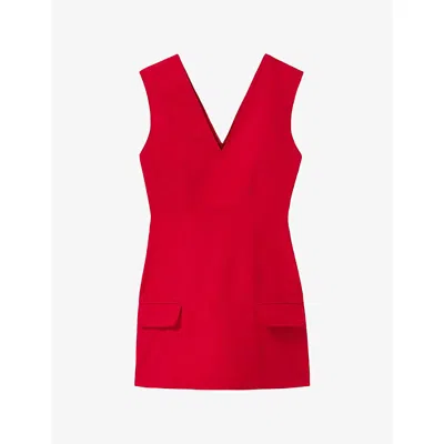 CLAUDIE PIERLOT WOMENS RED V-NECK SLEEVELESS COTTON MINI DRESS