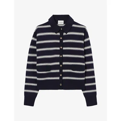 Claudie Pierlot Womens Relaxed-fit Striped Wool-blend Cardigan Dual-color In Blue