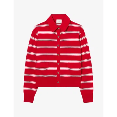 Claudie Pierlot Womens Relaxed-fit Striped Wool-blend Cardigan Red