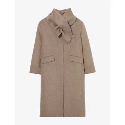 Claudie Pierlot Womens Removable-scarf Wool-blend Coat Beige In Neutral