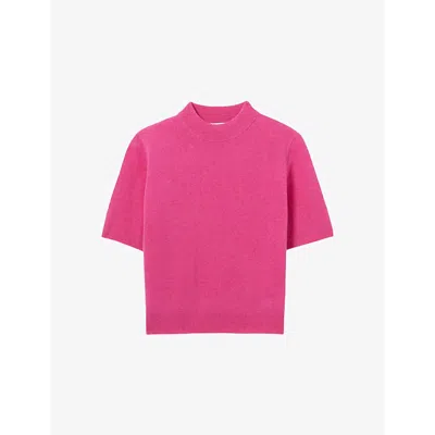 Claudie Pierlot Womens Short-sleeved Cropped Wool Jumper Roses In Pink