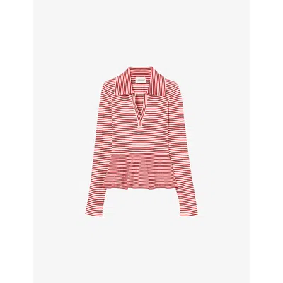 Claudie Pierlot Womens  Stripe V-neck Fine-knit Top In Rouges