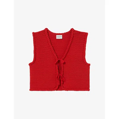 Claudie Pierlot Womens Rouges V-neck Tie-front Crochet Cardigan
