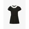 Claudie Pierlot Womens Black Ruffle-collar Short-sleeved Stretch-woven Mini Dress In Black