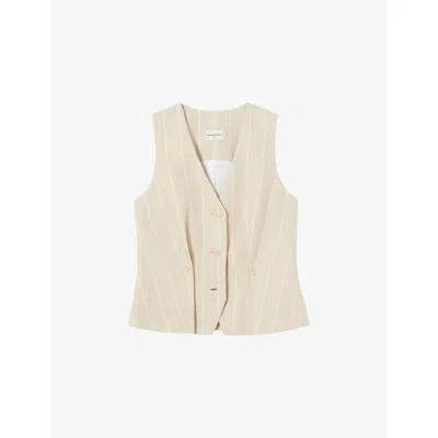 Claudie Pierlot Womens Sand Sleeveless Linen-blend Waistcoat In Gold