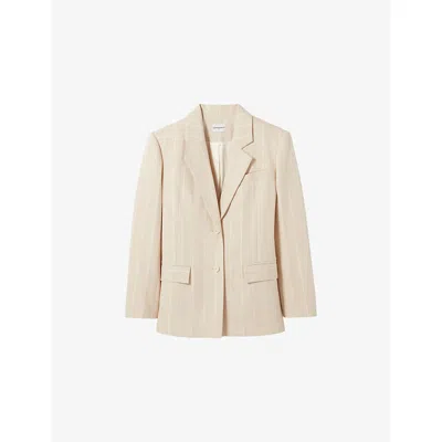 Claudie Pierlot Womens Sand Striped Single-breasted Woven Blazer In White