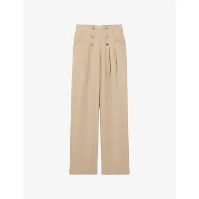 Claudie Pierlot Womens Sand Wide-leg Button-front Linen-blend Trousers In Neutral