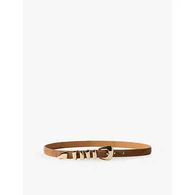 Claudie Pierlot Womens Sculptural-buckle Suede Belt Camel