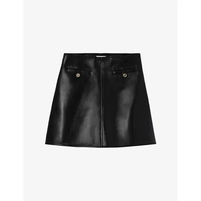 Claudie Pierlot Womens Short High-rise Leather Mini Skirt Black