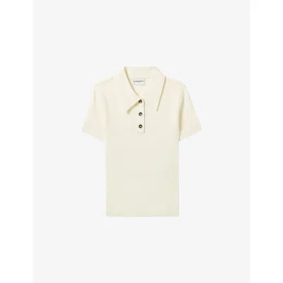 Claudie Pierlot Womens Ecru Short-sleeved Ribbed Knitted Polo Shirt In Sand