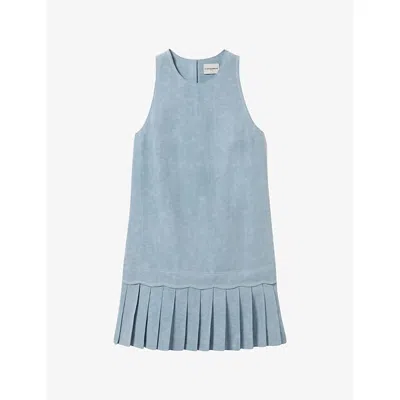 Claudie Pierlot Womens Sleeveless Pleated-hem Denim Linen-blend Mini Dress Denim Delave
