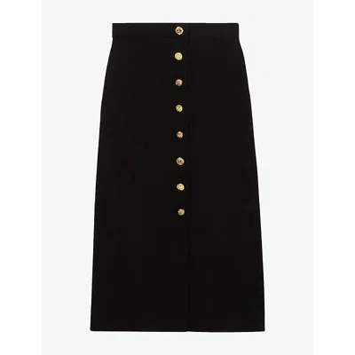Claudie Pierlot Womens Slim-fit Button-front Knitted Midi Skirt Black Xs