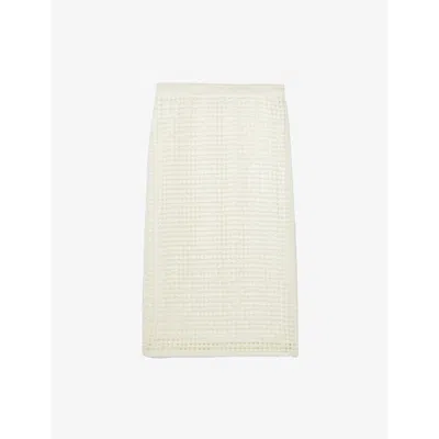 Claudie Pierlot Womens Straight-fit Sequin-embellished Crochet-knit Midi Skirt Naturels