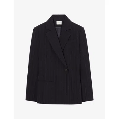 Claudie Pierlot Womens Striped Tailored-collar Stretch-woven Jacket Multicolored In Black