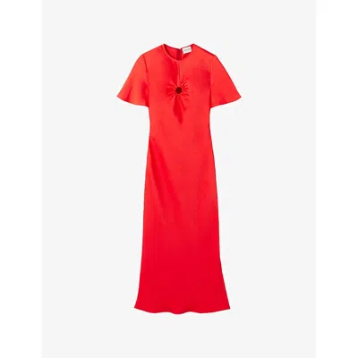 Claudie Pierlot Womens Tangerine Short-sleeved Satin Maxi Dress In Red