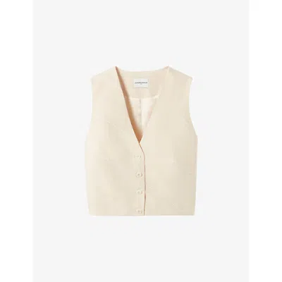 Claudie Pierlot Womens Vanilla V-neck Cropped Woven Waistcoat In Neutral