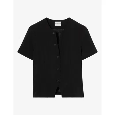 Claudie Pierlot Womens V-neck Slim-fit Stretch-woven Top Black