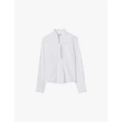 Claudie Pierlot Womens Ruffled Long-sleeved Cotton-poplin Shirt White