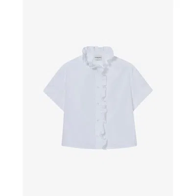 Claudie Pierlot Womens Short-sleeved Ruffled Cotton-poplin Shirt White