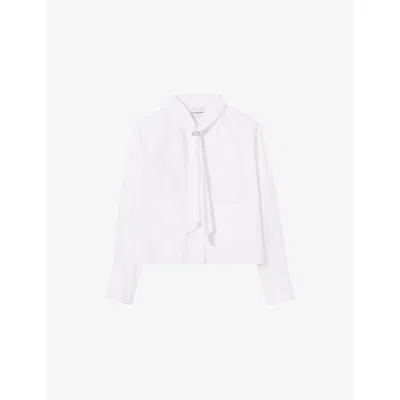 Claudie Pierlot Womens White Striped Tie-neck Cotton Shirt