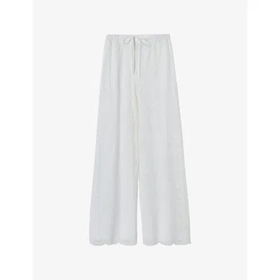 Claudie Pierlot Womens White Wide-leg Elasticated-waist Lace Trousers In Gray