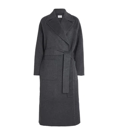 Claudie Pierlot Wool-blend Belted Coat In Gray