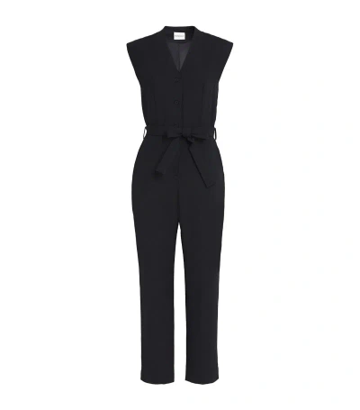 Claudie Pierlot Wool-blend Belted Jumpsuit In Noir / Gris