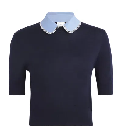 Claudie Pierlot Wool-blend Lace Collar Sweater In Blue