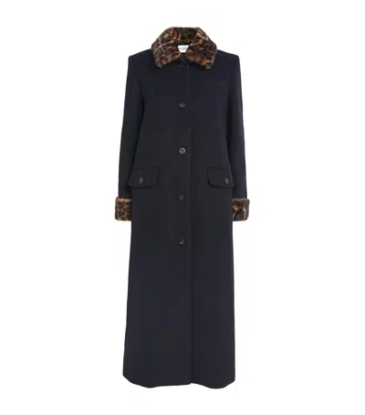 Claudie Pierlot Wool-blend Leopard-collar Coat In Black
