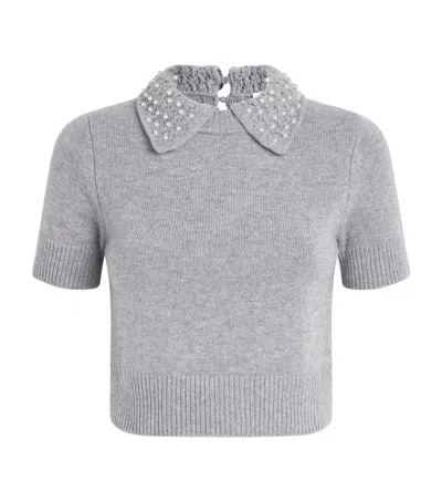 Claudie Pierlot Wool-cashmere Embellished Sweater In Gray