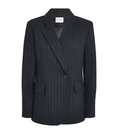 Claudie Pierlot Wool Pinstripe Asymmetric Blazer In Black