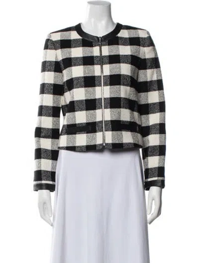 Pre-owned Claudie Pierlot Wool Plaid Print Jacket In White