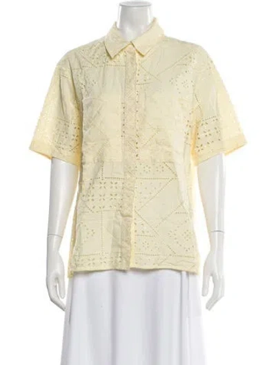 Pre-owned Claudie Pierlot Wool Short Sleeve Blouse In Yellow