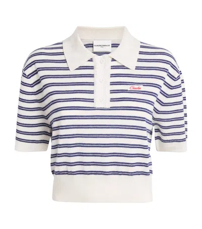 Claudie Pierlot Wool Stripe Polo Sweater In White