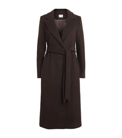 Claudie Pierlot Wool-blend Belted Coat In Brown