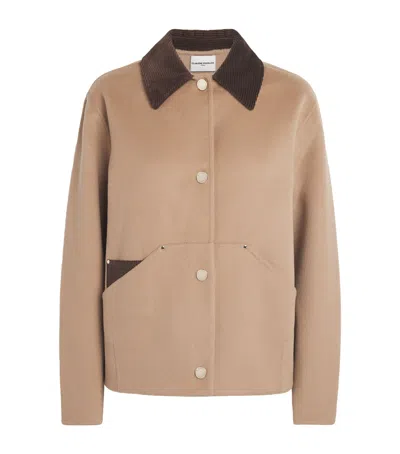 Claudie Pierlot Wool-blend Corduroy-trim Coat In White