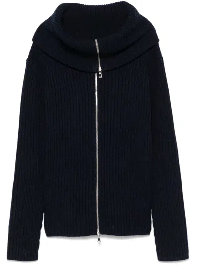Claudie Pierlot Zip-neck Knitted Cardigan In Blue