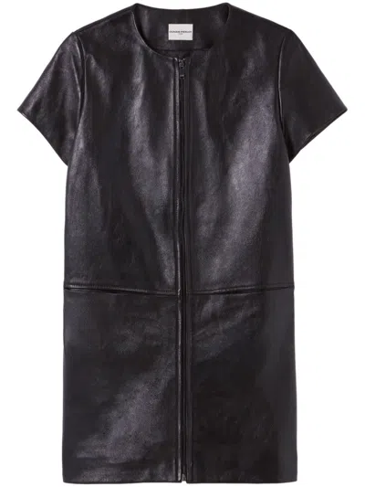 Claudie Pierlot Zip-up Leather Minidress In Noir / Gris