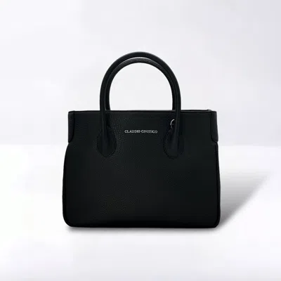 Claudio Civitico Black Satchel Purse With Silver Hardware