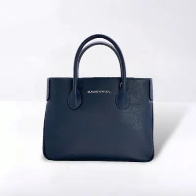 Claudio Civitico Blue Satchel Purse With Silver Hardware
