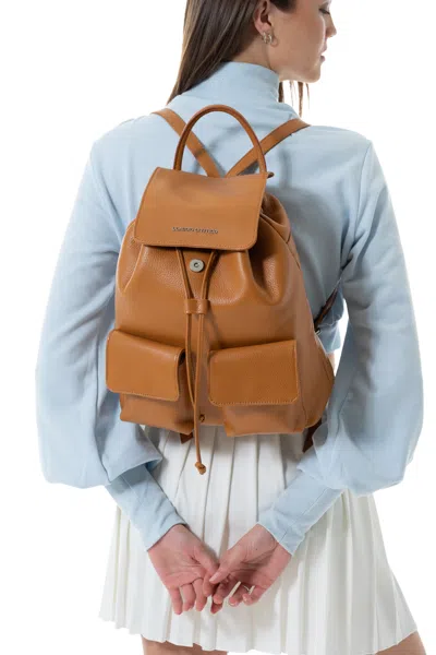 Claudio Civitico Cappuccino Pebbled Leather Backpack In Brown