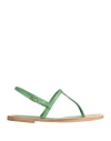 Claudio Cutuli Woman Thong Sandal Green Size 7 Leather